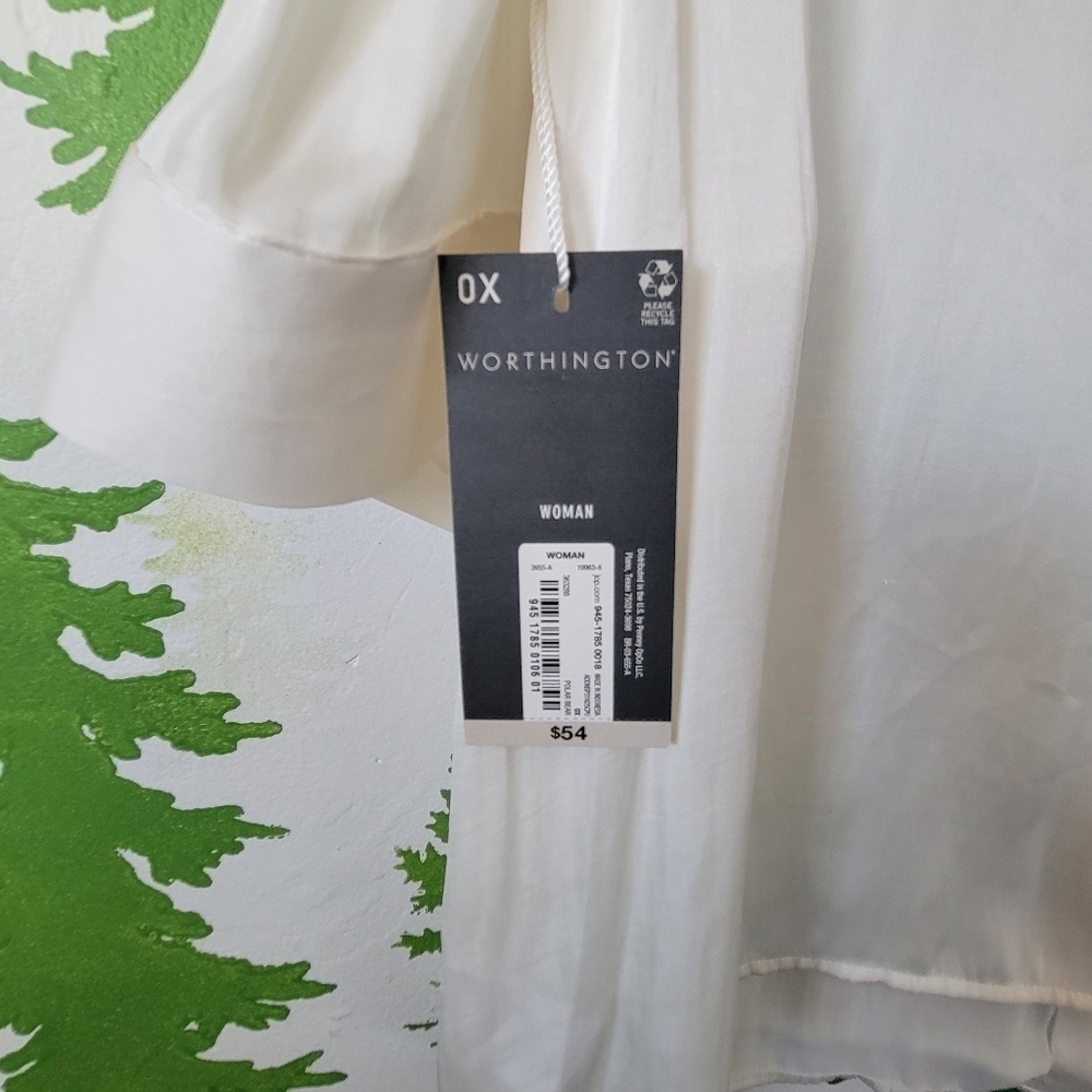 Worthington White Button Down Shirt with Boxy Fit and Mandarin Collar - Picture 5 of 11